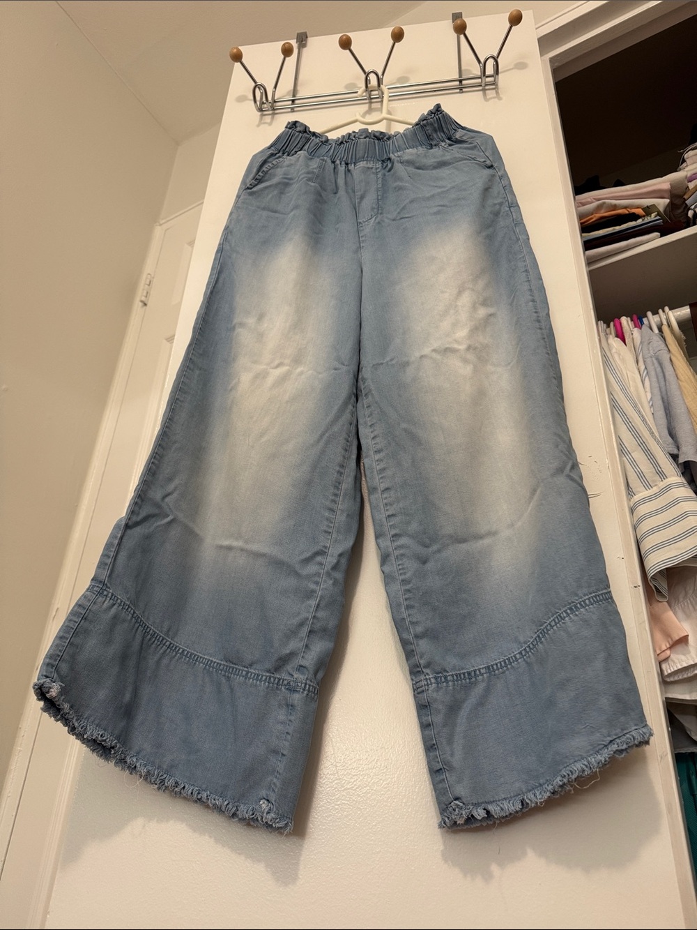 Sezane Light Blue Wide-Leg Jeans with Frayed Hem